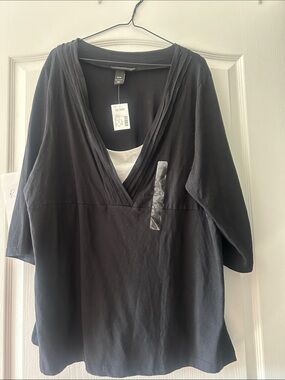 Venezia new vintage Black V-Neck Layered-Inset Tunic 18W 20W